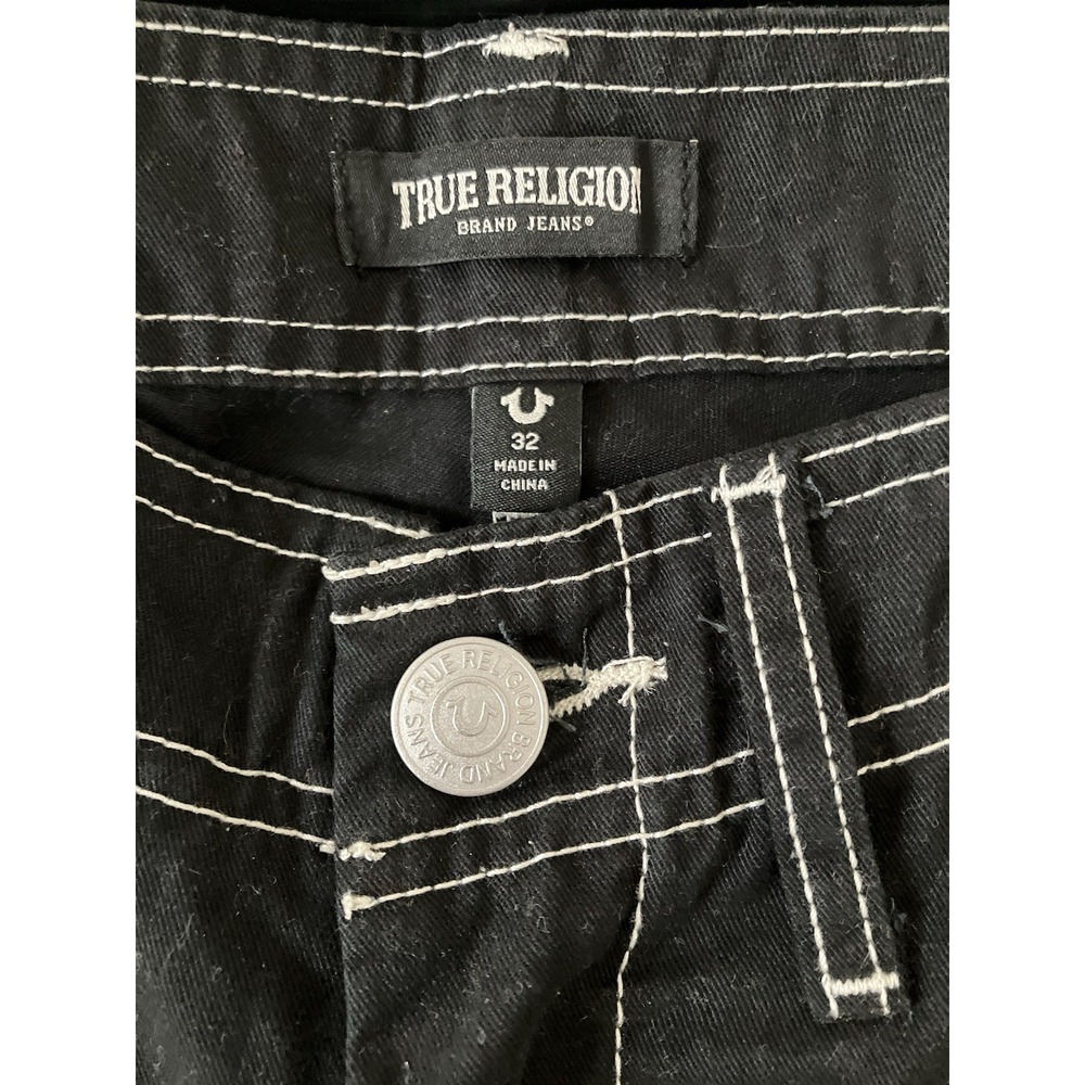 True Religion Brand Jeans Cargo Pants Jet Black Men Size 32 Baggy Y2K Streetwear - Picture 3 of 9